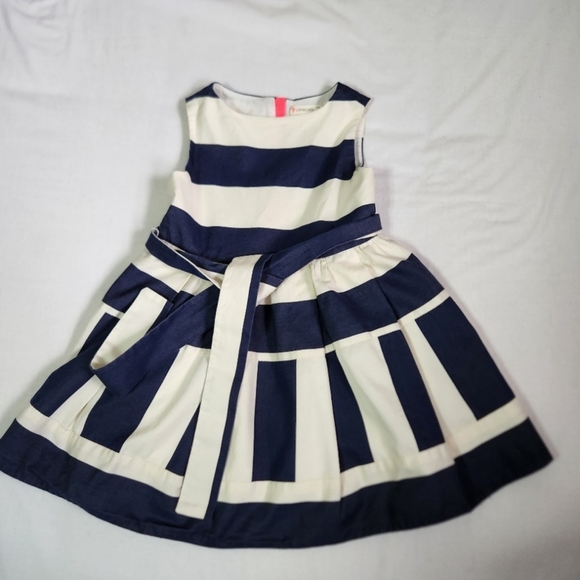 J. Crew Crewcuts dress navy blue cream block stripes fit and flare tie belt 2T - Picture 2 of 10